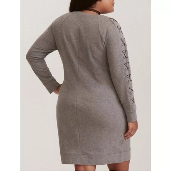 Torrid Gray French Terry Knit Lace-Up Sleeve Sweatshirt Dress 2X - Picture 2 of 13
